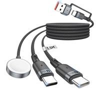 Cable de App-le Watch Chargeur - Câble USB C 3 en 2, 1.5M, 60W Cable Multi Chargeur USB C de Charge Rapide, Compatible avec iWatch Ultra 2/SE 2/8/7/6/5/4/3/2, avec i-Phone 17/16/15, iPad, AirPods