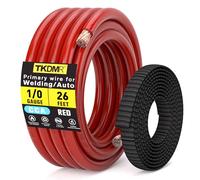 Câble de batterie CCA de calibre 0 - pour mise à la terre automobile, audio de voiture, camping-car, kit de câblage de 7,9 m chacun - Noir/rouge avec manchons de câble de 8,9 m (rouge 7,9 m + manchons