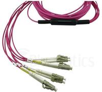 Câble de brassage compatible Alcatel-Nokia 3HE13896AA-10 BlueOptics LWL Breakout Patchkabel, MPO/UPC, 4xDuplex LC/UPC, 10 mètres, multimode G50/125µm, OM4, fibre de marque, 3.0mm LSZH magenta, 8 âmes 