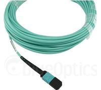 Câble de brassage fibre optique compatible Fortinet FG-TRAN-QSFP-4XSFP-1 BlueOptics, MPO/UPC, 4xDuplex LC/UPC, 1 mètre, multimode G50/125µm, OM3, fibre de marque, 3.0mm LSZH aqua, 8 âmes et connecteur