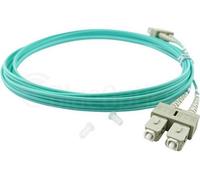Câble de brassage fibre optique duplex compatible Cisco CAB-OM3-SC-SC-5M BlueOptics, SC-UPC/SC-UPC beige, 5 mètres, multimode, G50/125µm OM3, atténuation d'entrée : inférieure à 0.2dB, fibre de marque