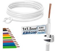 Câble de câblage simple flexible 1,5 mm² - Câble PVC - H07V-K 1,5 mm² - Couleur : blanc - Plusieurs longueurs disponibles par incréments de 5 m - Longueur : 5 m