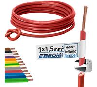 Câble de câblage simple flexible 1,5 mm² - Câble PVC - H07V-K 1,5 mm² - Couleur : rouge - Plusieurs longueurs disponibles par incréments de 5 m - Longueur : 10 m
