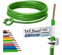 Câble de câblage simple flexible 1,5 mm² - Câble PVC - H07V-K 1,5 mm² - Couleur : vert - Plusieurs longueurs disponibles par incréments de 5 m - Longueur : 20 m