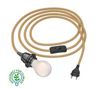 ledscom.de Câble de chanvre LEKA avec fiche, interrupteur, 3 m, beige, ampoule E27 incluse efficacité énergétique A, givré, (blanc chaud, 4 W, 935lm)
