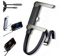 Câble de charge 2 en 1 avec support invisible, câble de charge rapide de 240 W, câbles tressés de type C de 1,5 m avec support de téléphone pliable, chargeur latéral pour smartphones/tablettes (C-C, 1