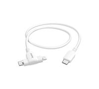 Câble de charge 2 en 1, USB-C - USB-C ou Lightning, MFI, 1,5 m, blanc