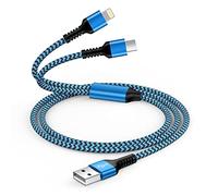 Câble de charge 2 en 1 pour iPhone et Android - Câble de charge universel pour téléphone portable - Câble Lightning pour iPhone 16/15/14/13/12/11, câble de charge USB C pour Samsung Galaxy S22 S23 A13