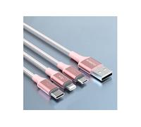 Câble de Charge 3 en 1 USB-C Micro-USB 8 Pin 1 m 3.5A Rose Doré