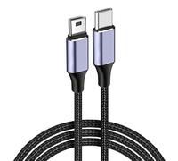 Câble de charge de transfert de données USB-C vers Mini USB de rechange compatible avec les appareils photo Canon EOS Rebel T1i T5i T6i T7, Nikon DSLR D610 D90 D40 pour ordinateurs, smartphones, PC