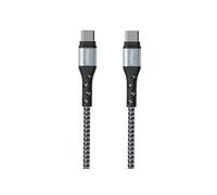 Câble de Charge et de Données USB-C vers USB-C 2m en Nylon Tressé Anti-noud Noir / Argent