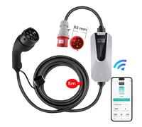 Câble de charge EV type 2 32A 22KW , Chargeur EV avec prise CEE, 5M Portable Mobile Wallbox pour véhicules électriques Avec contrôle WIFI/APP Courant réglable