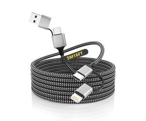 Câble de Charge Extra long pour iPhone 5M, 60W Fast Charging Cable USB C and Lightning 4-in-1 Cable 15FT Braided Multi Charger Cable Lightning/Type C/USB A for iPhone 16/15/14, iPad, Samssung, Android