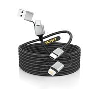 Câble de Charge Extra Long pour iPhone 5M, Câble de Charge 4-en-1 Certifié MFi 15FT Câble de Charge Rapide 60W Multifonctionnel Lightning/Type C/USB A pour iPhone 16/15/14, iPad, Samsung, Android
