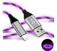 Câble de charge lumineux LED pour iPhone, cordon de charge USB certifié Apple MFi, charge rapide pour iPhone 14, 13, 12, 11 Pro Max, XR, X, SE, 8 Plus, iPad, iPod Touch More (violet, 1,8 m)