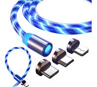 Câble De Charge Magnétique, 3 En 1 Led, Câble Universel, Câble De 1M, Usb C, Microusb, Lightning, Transfert Rapide De Données, Couleur Bleue, Huawei, Honor, Lg, Xiaomi, Andorid[UsbC398]