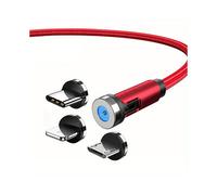 Câble de charge magnétique 3 en 1 rotatif à 540 avec connecteurs Micro USB, Type-C et Apple, 2 m, rouge