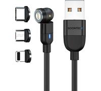 Câble de charge magnétique 3 mètres SOONTEC Câble de charge magnétique Câble de données rotatif 360°&180° Micro USB/ USB-C/ Lightning 3,0A magnétique (noir)