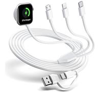 Câble de Charge magnétique 4 en 2 pour Montre et téléphone, câble de Charge magnétique Multi USB A/C avec Apple Watch, iPhone, Galaxy, Pixel, Android, Montre et Plus / 6 Pieds Blanc