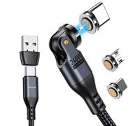 Câble de charge magnétique USB C - 240 W - 9 broches - 1,8 m - 6 en 1 USB C/A - Rotation à 540° - 48 V/5 A - Pour type C/Micro USB/i-Products/MacBook Pro