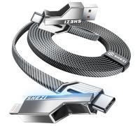 Câble de charge multi 4 en 1 100 W - Câble de charge universel compatible avec iPhone 15/14/13/12, iPad, Galaxy S25/S24, Huawei, Switch, MacBook et plus encore - Câble de charge rapide plat en nylon