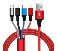 Câble de charge multi-USB 3 A, 1,2 m, cordon de charge rapide 4 en 1 avec double téléphone/type C/micro USB, adaptateur de ports tressés universels pour Samsung Galaxy, Google Pixel, LG, Nexus, PS5