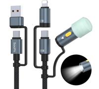 Câble De Charge Multi-Usb C 100w 5a 4 Pieds Avec Lumière Led Pour Le Camping,Câble De Charge Rapide 6 En 1 C/A Vers C/Ip,Câble En Nylon De Typec Pour Téléphone,Tablette,Ordinateur Portable(No