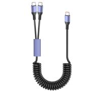 Câble de charge multi USB C Câble de charge rapide 4A avec 2 ports USB-C mâles compatibles avec les téléphones portables et les tablette,câble Type C rétractable pour la voiture 6FT