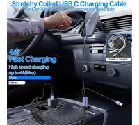 Câble De Charge Multi Usb C Câble De Charge Rapide 4A Avec 2 Ports Usb-C Mâles Compatibles Avec Les Téléphones Portables Et Les Tablette,Câble Type C Rétractable Pour La Voiture 6Ft