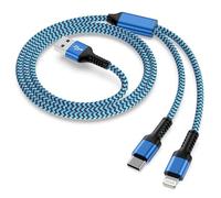 Câble de charge multifonction 2 en 1 avec port USB de type C et Lightning, [1,2 m] en nylon tressé long USB pour iPhone 15 14 13 12 11 8 7 6, Android Samsung Galaxy, Huawei, Google, Sony