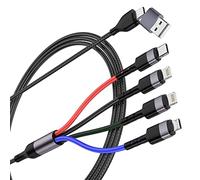 Câble de charge multifonction 4 en 1 de 3 m, USB A et USB C vers Lightning/USB-C/Micro USB, câble de charge rapide universel en nylon tressé pour iPhone 17/16/15, Samsung Galaxy, Android, iPad
