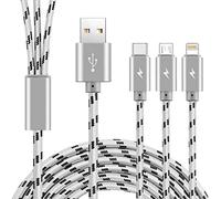 Câble de charge multiple 3 en 1 [3 m] long câble de chargeur rapide en nylon tressé avec ports IP/micro USB/type C pour iP 13/12/11/Xs/Xr/X/8/7/6/se/tablettes/Samsung Galaxy/LG/Pixel/Huawei/Xiaomi