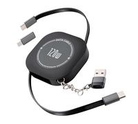Câble de charge rapide 120 W - Câble de charge rapide 2 à 2 - Câble de charge USB C L rétractable avec transfert de données - Extensible - Pour iPhone, iPad, Samsung, tablettes, PS4/5 - Noir