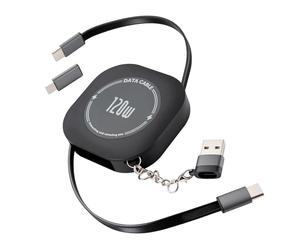 Câble de charge rapide 120 W - Câble de charge rapide 2 à 2 - Câble de charge USB C L rétractable avec transfert de données - Extensible - Pour iPhone, iPad, Samsung, tablettes, PS4/5 - Noir