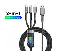 Câble de charge rapide 3 en 1 100W, câble USB Type C pour iPhone Realme POCO Samsung Huawei 50 pro, fil de chargeur Micro USB-C black 1.2m