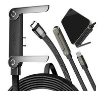 Câble de charge rapide de 240 W, câble de charge invisible avec support de téléphone, câble de charge multiple de type C tressé, pliable, angle droit, cordon de charge à 90°, compatible avec téléphone