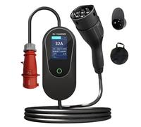 Câble de Charge Rapide Type 2 Prise CEE 22kW Courant Ajustable 10-32A Câble de Chargeur EV Type 2 avec Écran d'Affichage Temporisation & Sac de Transport Anti-brûlure arrêt Automatique,5m