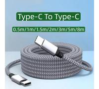 Câble de charge rapide USB-C vers USB-C 60W PD, câble de données tressé en nylon Type-C 1M/2M/3M/5M/8M pour iPhone Samsung Xiaomi MacBook gris