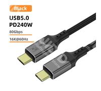 Câble de charge rapide USB Type-C vers C pour iPhone 15, MacPlePro, Samsung, ThunderBolt 3, 80Gbps, 240W, 5A, 16K, 60Hz, V2.0-0.5M-Noir