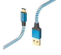 Hama Câble USB-C de charge et transfert de données Reflective (USB-A 2.0 mâle vers USB-C mâle, câble blindé, anti-torsion, Fiche Aluminium plaqué or, Gaine nylon tressé robuste, 1.5 m) Bleu