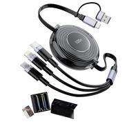 Câble de charge rétractable 6 en 1 de 100 W avec puce E-Mark - Câble de charge rétractable rapide USB A/USB C de 100 W avec type C/Micro USB/IP pour iPhone 15/Samsung/MacBook