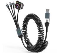 Câble de charge spirale 4 en 1 avec chargeur Apple Watch - 3 m - Câble de charge multiple pour Apple Watch - Câble Lightning Micro USB - Pour Apple Watch, iPhone 15 14 13 12 11 8 X, MacBook