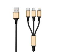 2GO Acoustics Câble de charge 3 en 1 – Micro USB · Apple 8 broches · USB Type C – 150 cm – Doré