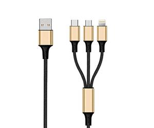 Câble de Charge USB 3 en 1 - Doré - 150 cm - pour Micro USB & Apple 8 Broches & USB Type C
