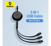 Câble de Charge USB Baseus 3 en 1 pour iPhone 13 12 câble Micro USB Type C câble de Charge rétractable pour iPhone X 8 Samsung Black