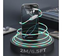 Câble de charge USB-C 2M, câble Type-C tressé avec lumière clignotante, USB A-C pour iPhone 16/15, Samsung Galaxy S23/S22/S21/S20, Note 10/9/8, Huawei, iPad, Switch, PS5 et autres appareils