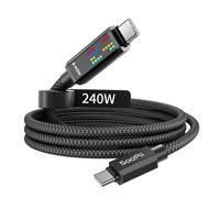Câble De Charge Usb-C Pd 240W, Charge Ultra-Rapide Avec Écran Led À 3 Effets De Poursuite,Câble Usb C Vers Usb C Pour Iphone 16/15, Macbook, Ipad, Galaxy S25/S24, 1,2M, Noir
