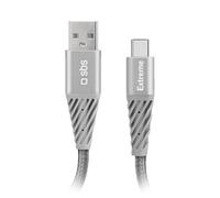 SBS Mobile Câble USB TECABLEUNRETCK - USB A - USB C - 1,5 m - Fibre d'aramide - Argent