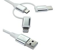 Câble De Chargement Multi Usb 3-En-1 8 Broches Usb-C Micro Usb, 1,2M Blanc