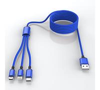Câble de chargement USB 3 en 1 pour iPhone, 1.8 m/6ft en nylon tressé universel chargement de téléphone USB C/Micro USB/Lightning adaptateur pour Android/Apple/Samsung/LG/Pixel/Huawei/XiaoMi(Bleu)